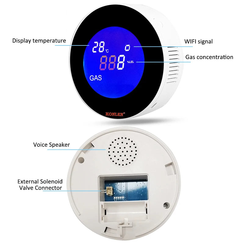 WIFI Tuya Natural LPG Gas Leak Detector with Electric Solenoid Valve Automatic Smart Shut Off Methane CH4 Leakage Alarm Sensor