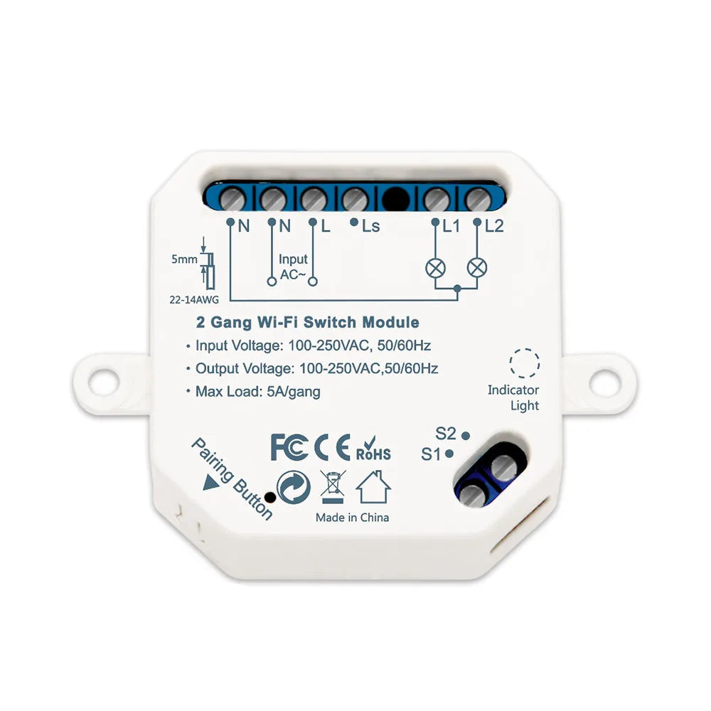 Tuya Smart Life Wifi Switch 2 Gang Relay Breaker Module Google Home Alexa Echo Voice Control Smart Lighting Timer Switch DIY