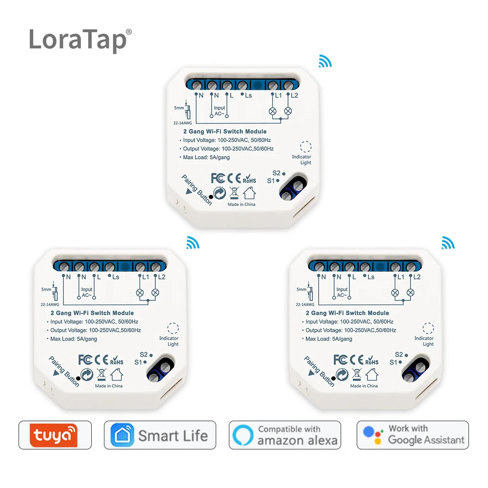Tuya Smart Life Wifi Switch 2 Gang Relay Breaker Module Google Home Alexa Echo Voice Control Smart Lighting Timer Switch DIY