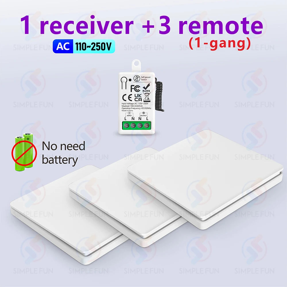Mini RF Smart Light Switch 110V 220V 230V Self Power Wireless Wall Switch No Battery Support Power Restoration Status Setting