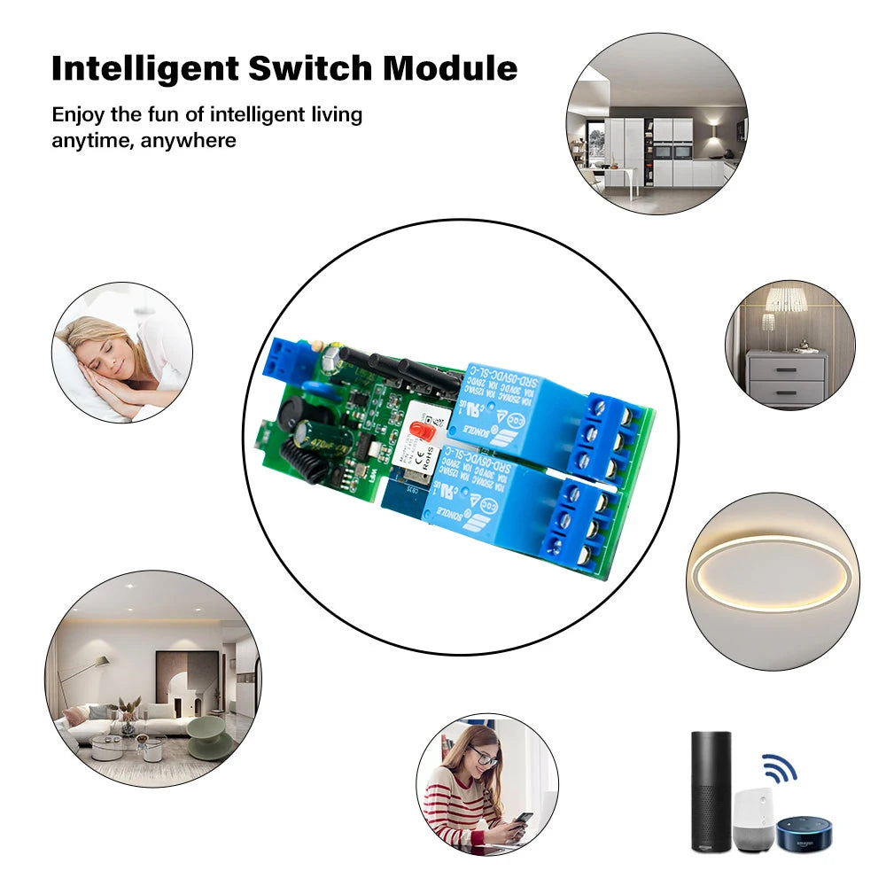 WIFI Smart Garage Gate Electric Door Access Motor Switch DC12V 24V AC220V 1/2CH Pulse Relay Module RF433 Remote Works with Tuya