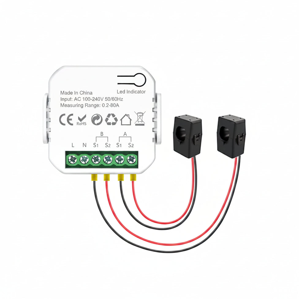 EARU Tuya Smart WiFi Energy Meter with 1/2 CT Clamps Solar PV System Power Production Consumption Bidirectional Monitoring Meter