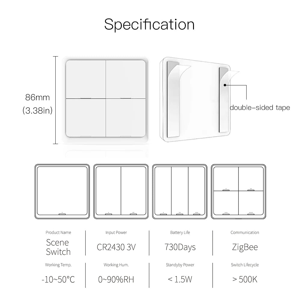 Moes ZigBee Wireless Scene Switch 12 control modes Handheld Push Button Setup Home Automation Scenario Tuya Smart Devices