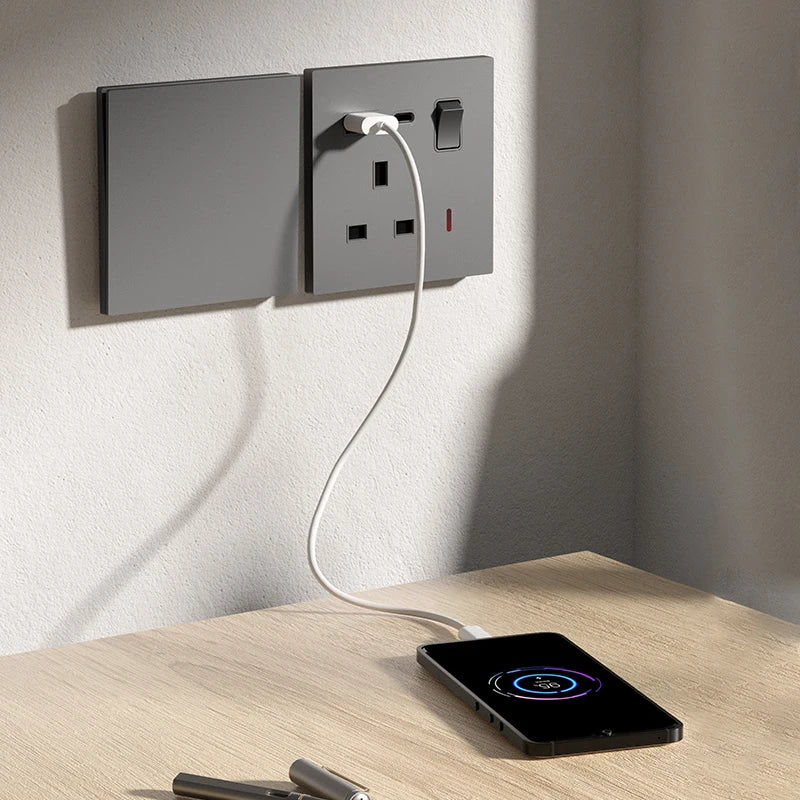 UK 13A with USB Type-c 20W Quick Charge Wall Power socket plug,Black Universal light switch PC Panel Dual USB Electrical outlet