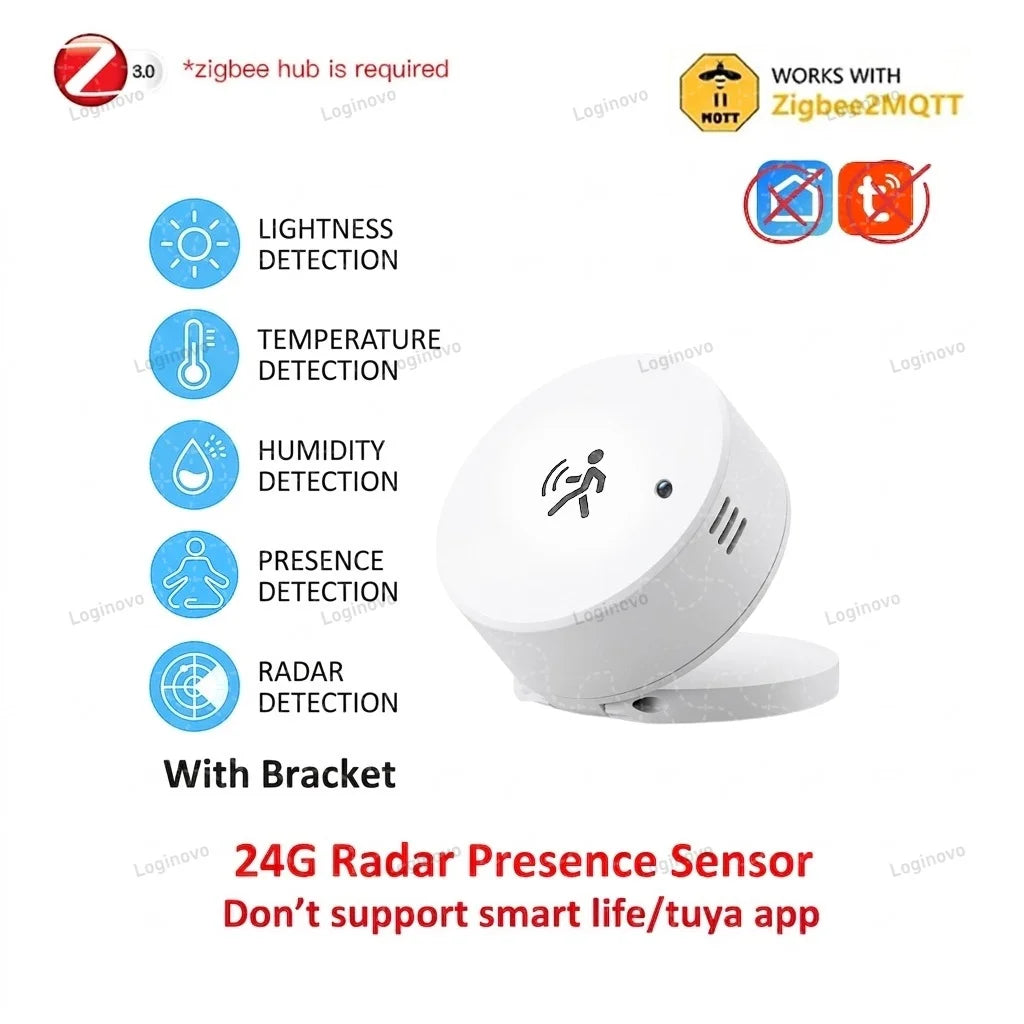 ZigBee 24G MmWave Radar Human Presence Motion Sensor Mini PIR Detector For Tuya Smart Life Z2M Home Automation Need Gateway