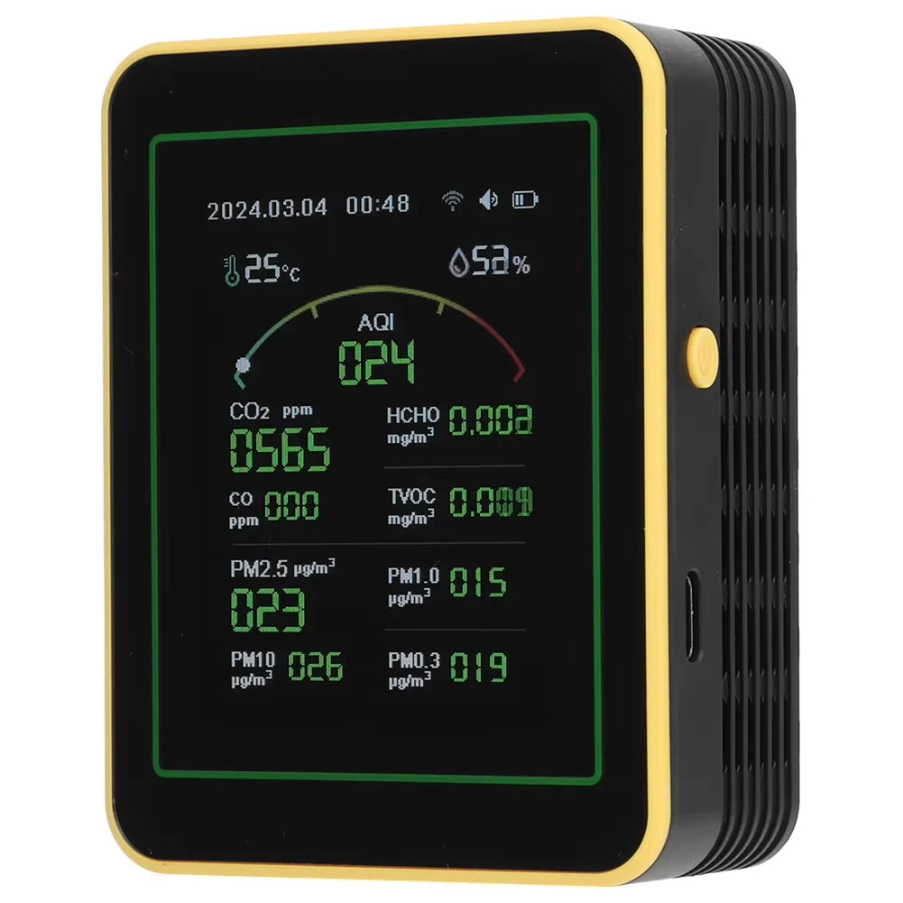 Home Air Quality Monitor Tuya WiFi App USB Rechargeable Gas Detector AQI PM2.5 PM10 PM0.3 TVOC HCHO CO CO2 Sensor Meter 15 in 1