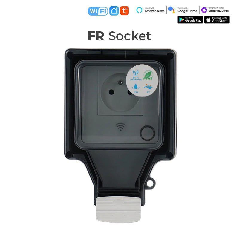 Avoir Tuya Power Socket IP66 Outdoor Wifi Smart Waterproof Socket Box Smart FR Wall Plug Socket With Timer Home Appliance 220V