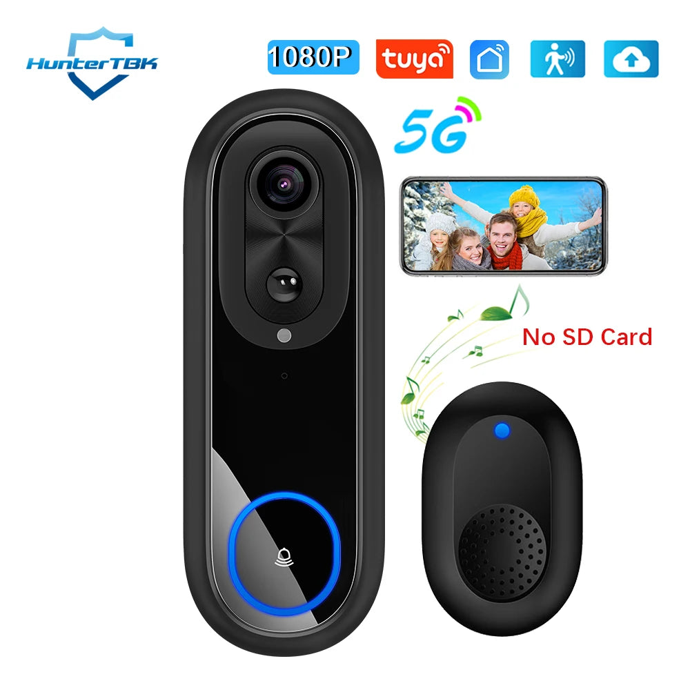 5G 2.4G WiFi Video Doorbell 1080P Wireless Bell Tuya APP Smart Intercom Camera IP65 Waterproof Ring Bell with 7000mAh Battery