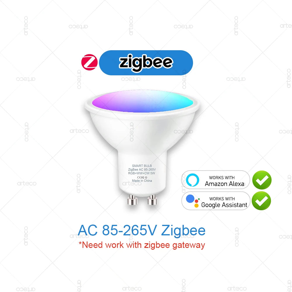 Tuya GU10 LED Bulbs WiFi Zigbee Bluetooth,RGB C+W White Dimmable Lamps ,Smart Life App Control Led Light Bulb,Voice Alexa Google
