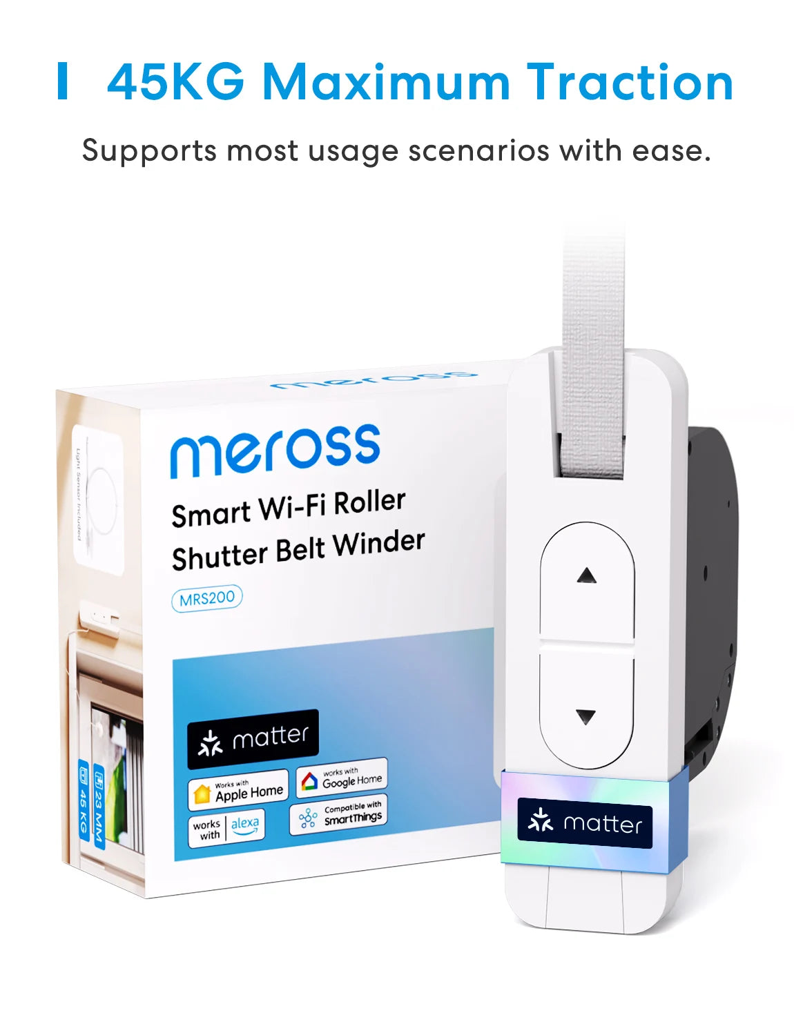 Meross Matter Smart Wi-Fi Roller Shutter Belt Winder Motorized Roller Shutter Shades Work with Google Alexa