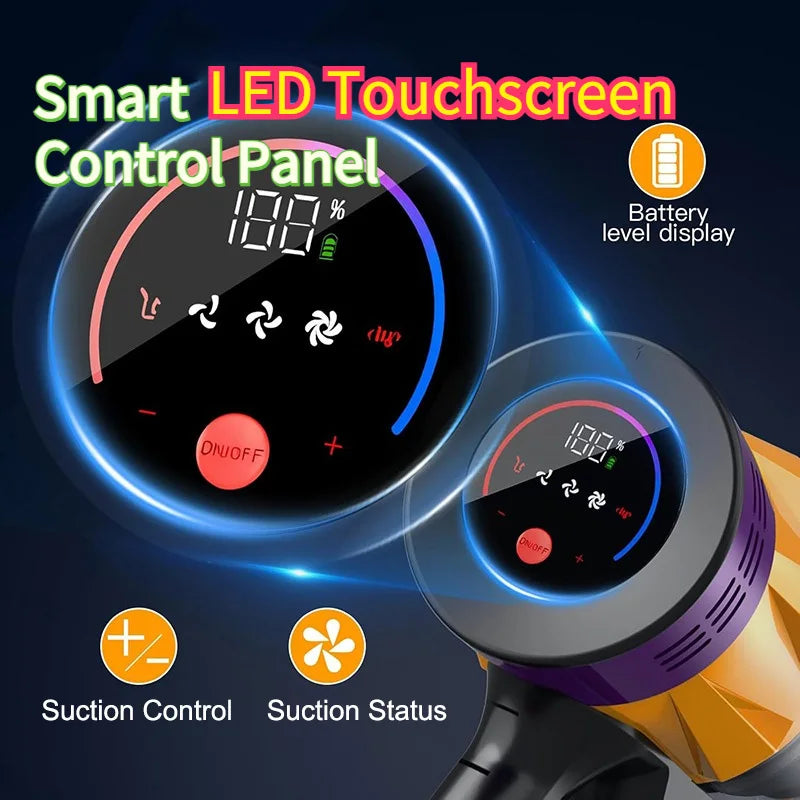 Cordless Vacuum Cleaner 50KPa 550W Stick Vacuum with Removable Battery, 45Min Runtime, LED Touchscreen for Pet Hair Carpet Floor