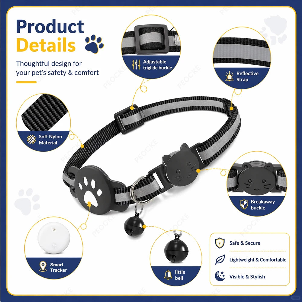 Cat Smart GPS Trackers Collar Anti-Lost Kitten Waterproof Tracker Adjustable Safety Buckle Reflective GPS Collar For Android