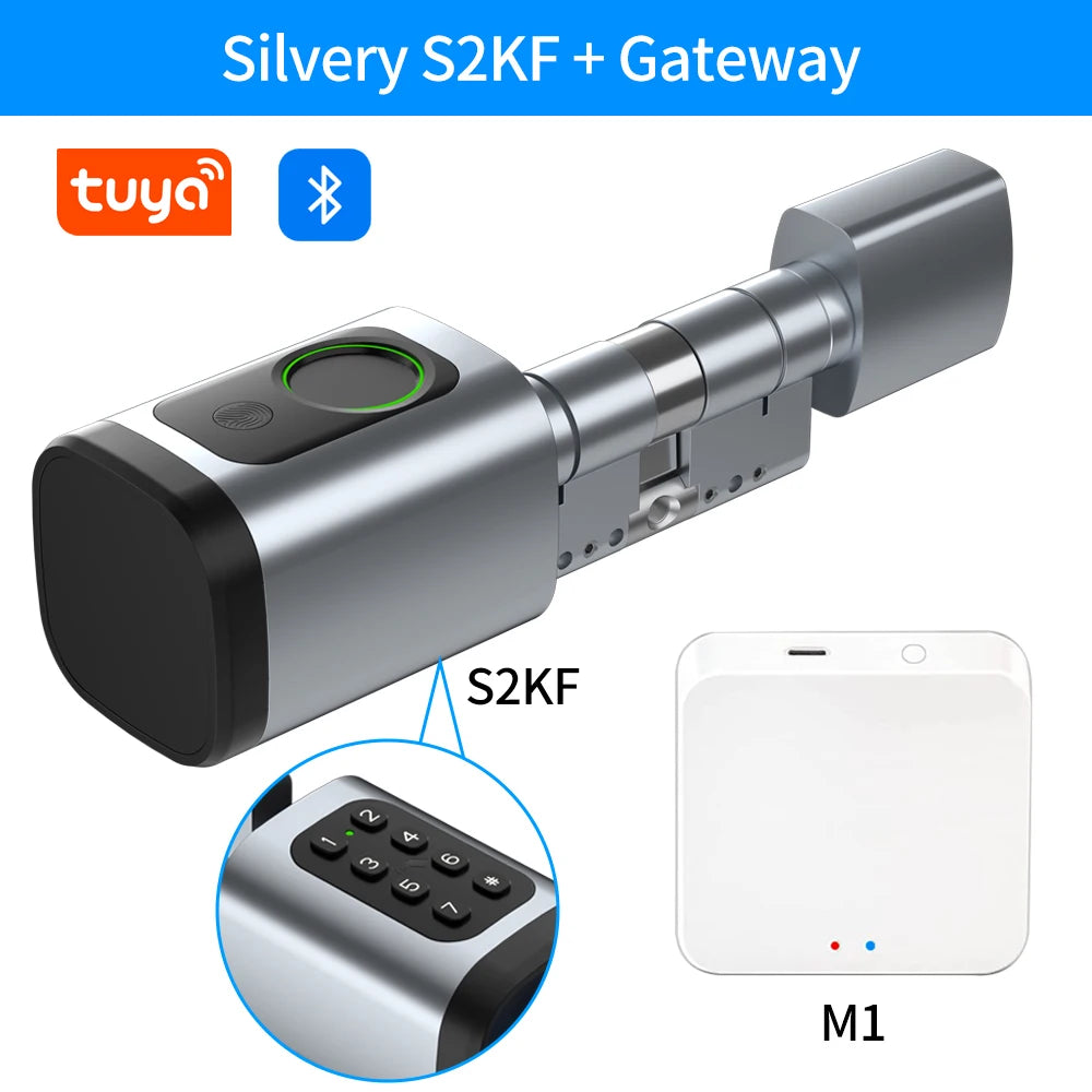 TTLock/Support Tuya App Bluetooth Fingerprint Digital Cylinder Lock with APP/Password/RFID Card/Key Unlock V1 Adjustable Length