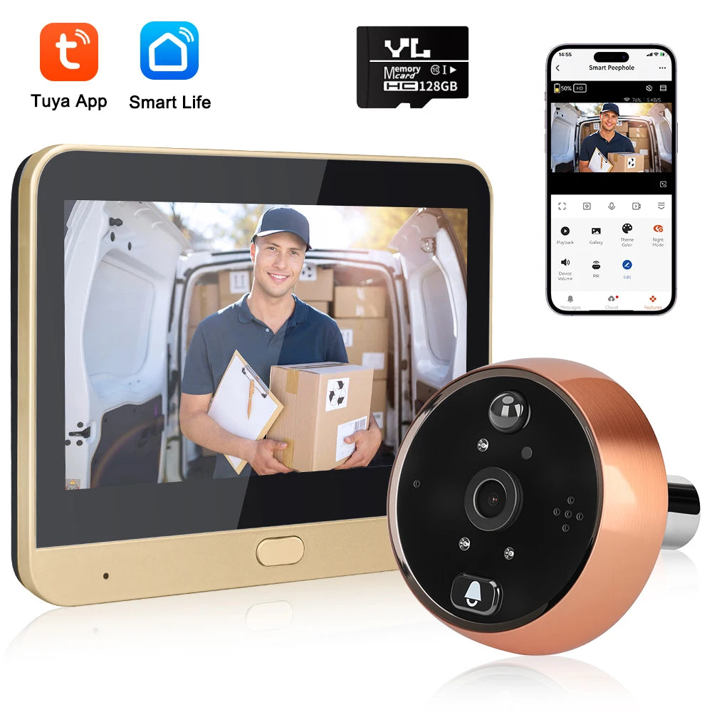 Extractme 4.3 Inch Wifi Smart Doorbell Camera Tuya 1080P Full HD Door Peephole Camera with PIR Detection Doorbell  Видеоглазок