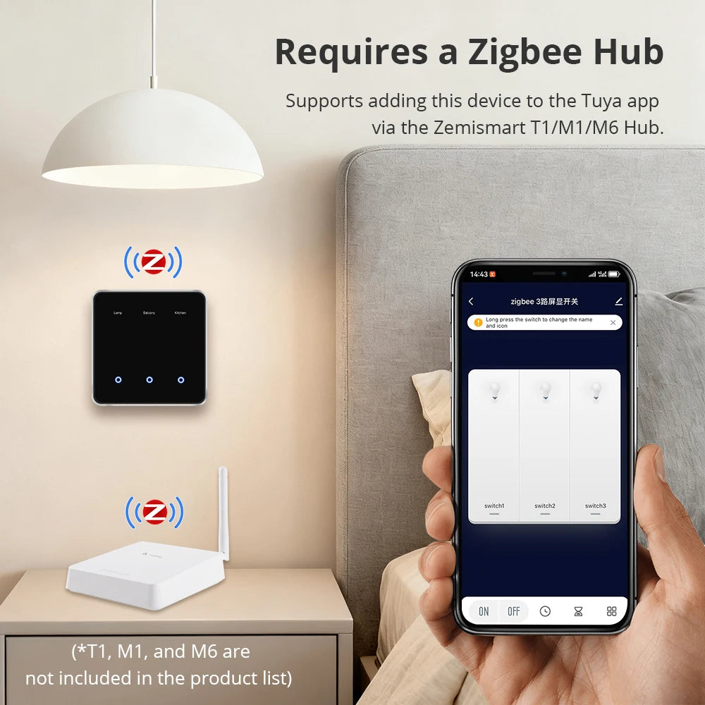Zemismart Zigbee DIY Name Switch EU All Black Touch Panel Smart Display Screen Light Switch Work with Tuya Smart Life App