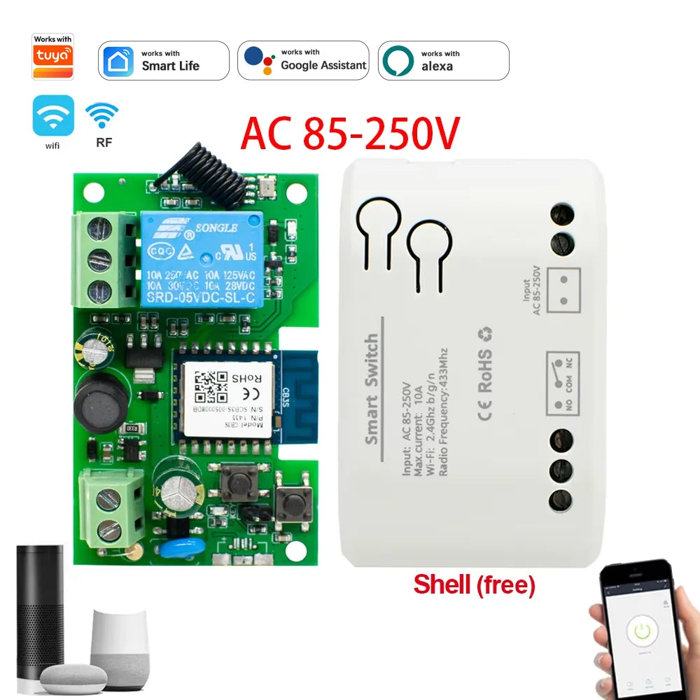 WIFI Smart Garage Gate Electric Door Access Motor Switch DC12V 24V AC220V 1/2CH Pulse Relay Module RF433 Remote Works with Tuya