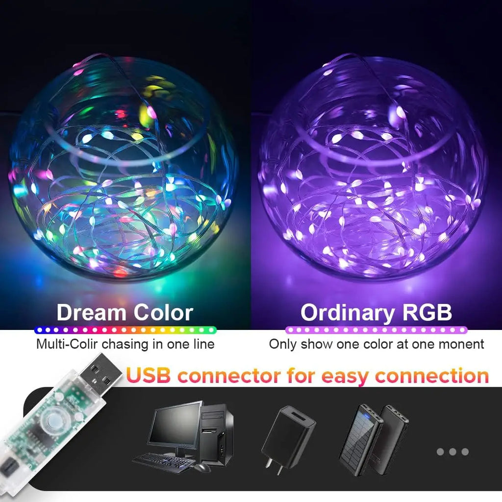 5M/10M/20M Tuya WIFI RGBIC USB Sting Light DIY LED Fairy Lights Waterproof Garland Decor for Christmas Wedding Birthday Party