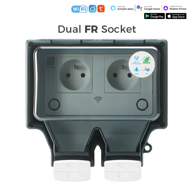 Avoir Tuya Power Socket IP66 Outdoor Wifi Smart Waterproof Socket Box Smart FR Wall Plug Socket With Timer Home Appliance 220V