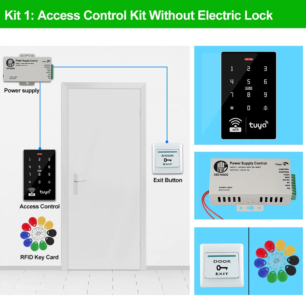 Wifi Tuya Door Access Control System Kit Set Waterproof RFID Keypad Controller APP Remote Unlock, Electric Magnetic Strike Locks
