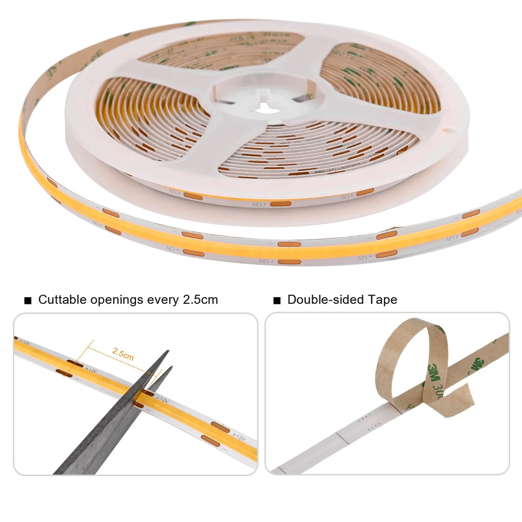 Under Cabinet COB LED Strip Light Collection Display Closet Bookcase Wardrobe Lamp Tape Penetrable Wood Dimmable Touch Sensor