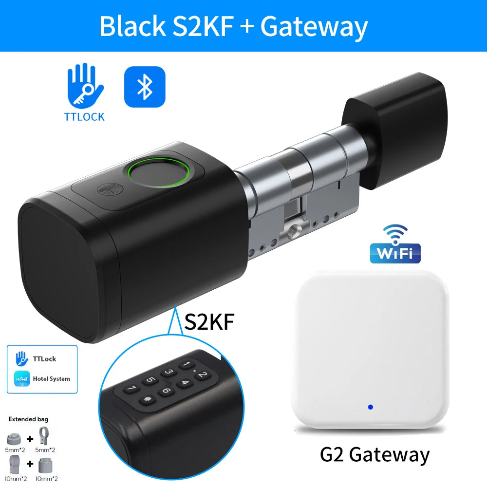 TTLock/Support Tuya App Bluetooth Fingerprint Digital Cylinder Lock with APP/Password/RFID Card/Key Unlock V1 Adjustable Length