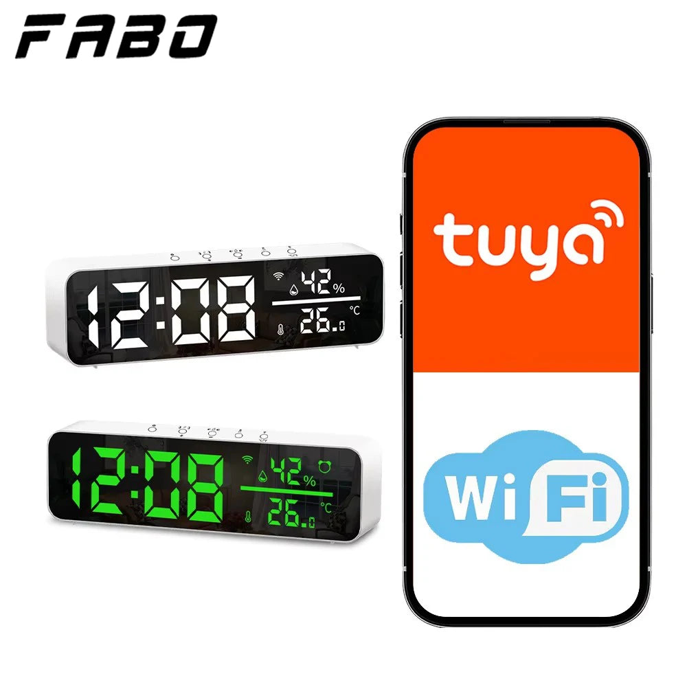 Smart WiFi Electronic Alarm Clock Temperature Humidity Sensor LED Screen Tuya Smart APP Control Support Alexa Google Home