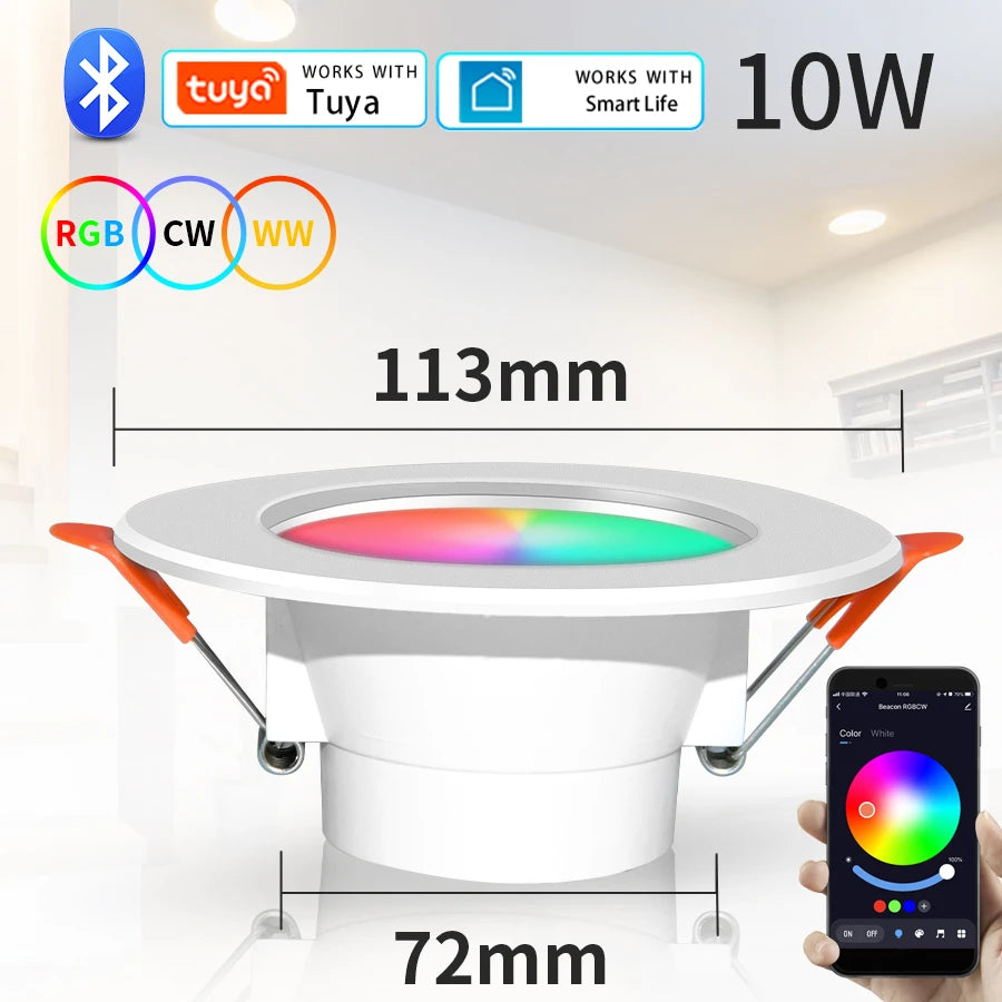 Tuya Smart LED Downlight Bluetooth Recessed Led Spot Lights 10/15W AC85-265V RGB+CW+WW APP Control Works With Smart Life