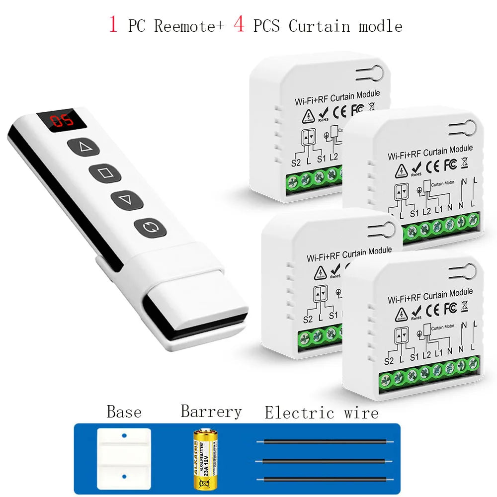 WiFi Tuya Smart Life 433Mhz Blind Curtain Switch with RF 5 Channels Remote for Electric Roller Shutter Google Home Alexa