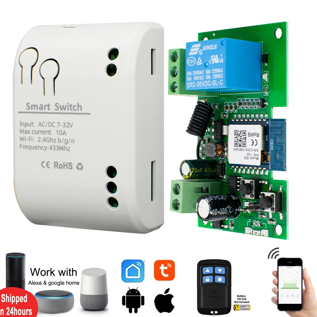 WiFi Smart Garage Door Opener Switch Sliding Gate Controller Work With Alexa Echo Google Home SmartLife Tuya APP Remote Control