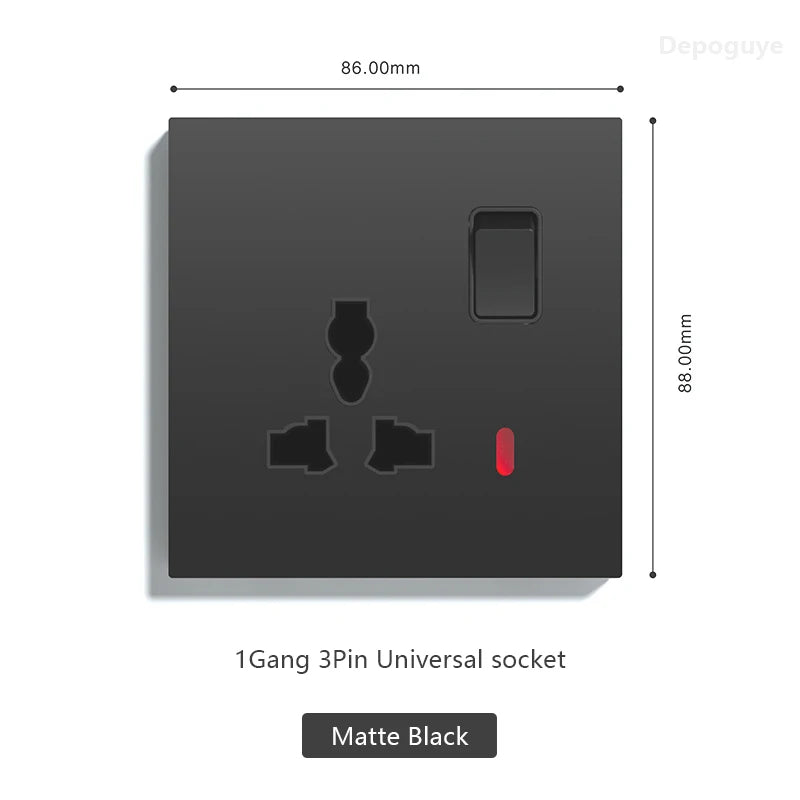 UK 13A with USB Type-c 20W Quick Charge Wall Power socket plug,Black Universal light switch PC Panel Dual USB Electrical outlet