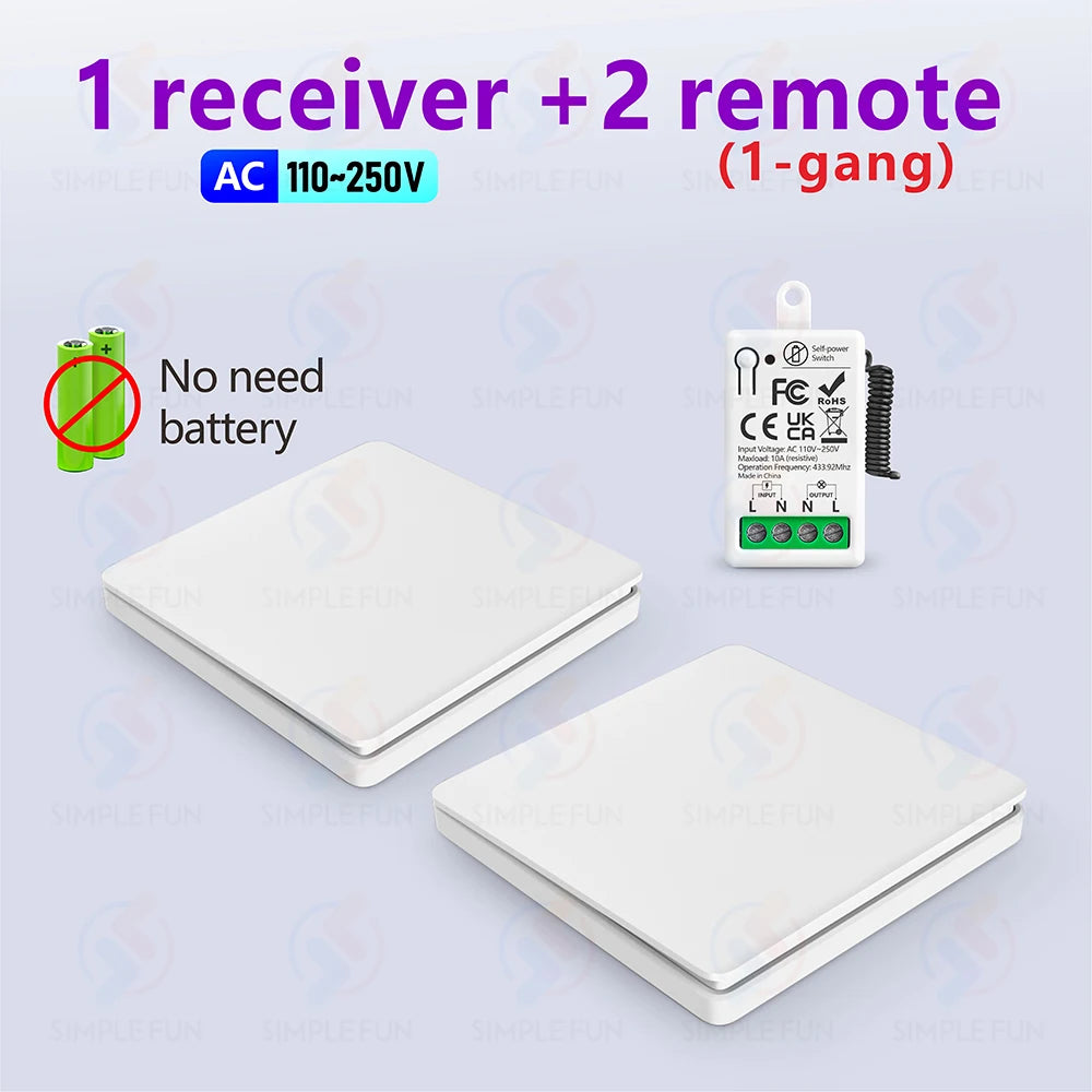Mini RF Smart Light Switch 110V 220V 230V Self Power Wireless Wall Switch No Battery Support Power Restoration Status Setting