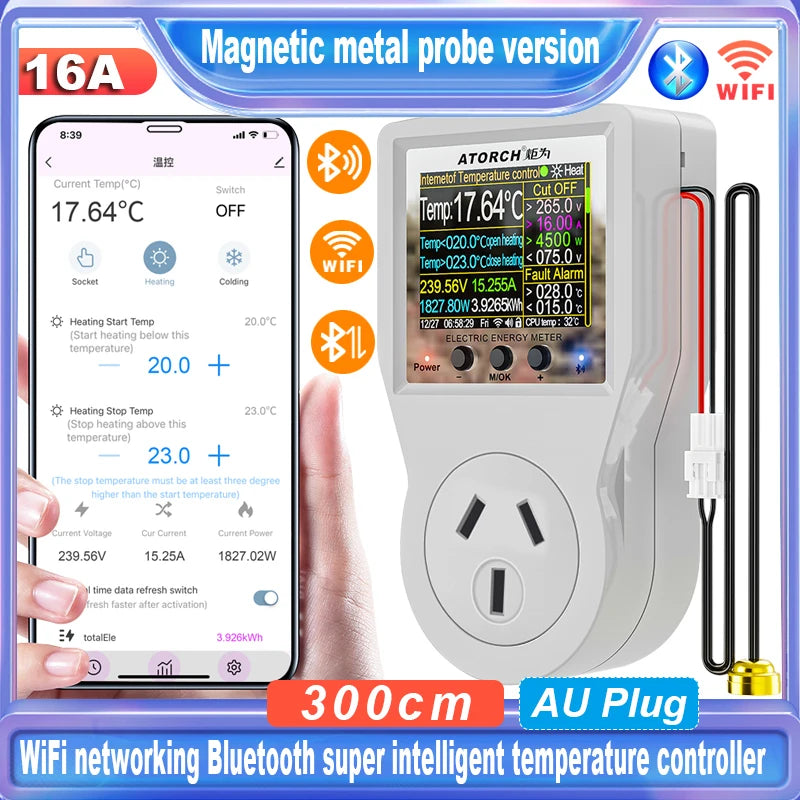 Tuya Wi-Fi Smart Thermostat Socket Outlet Plug Remote Temperature Controller Timer Switch Heating Cooling 3M NTC Sensor 16A