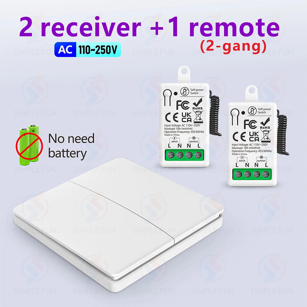 Mini RF Smart Light Switch 110V 220V 230V Self Power Wireless Wall Switch No Battery Support Power Restoration Status Setting