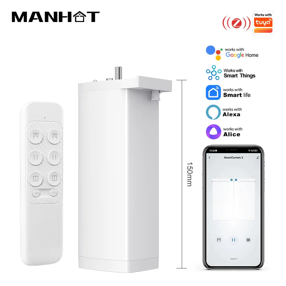 Work With Tuya 155MM 4rd Smart Zigbee/WiFi Electric Shutter Curtain Motor Silent Motor with Remote APPVoice Control With Alexa