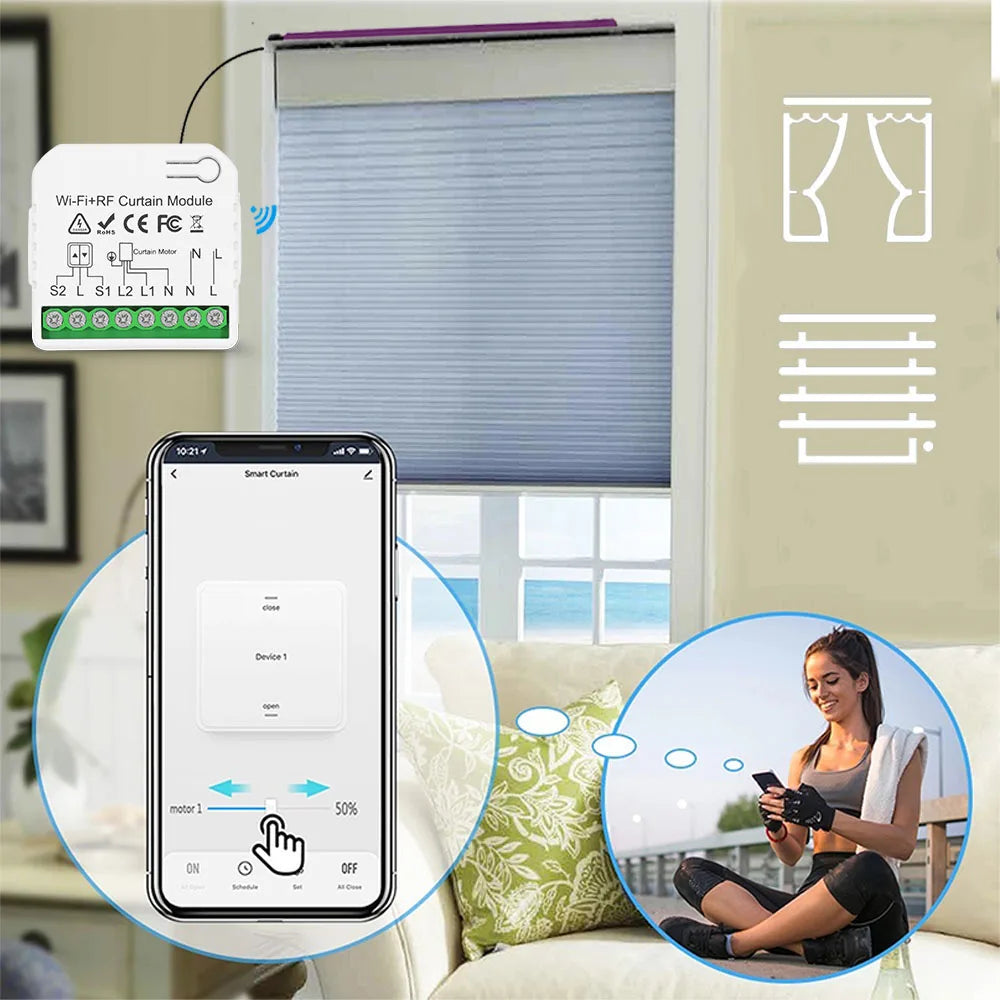 WiFi Tuya Smart Life 433Mhz Blind Curtain Switch with RF 5 Channels Remote for Electric Roller Shutter Google Home Alexa