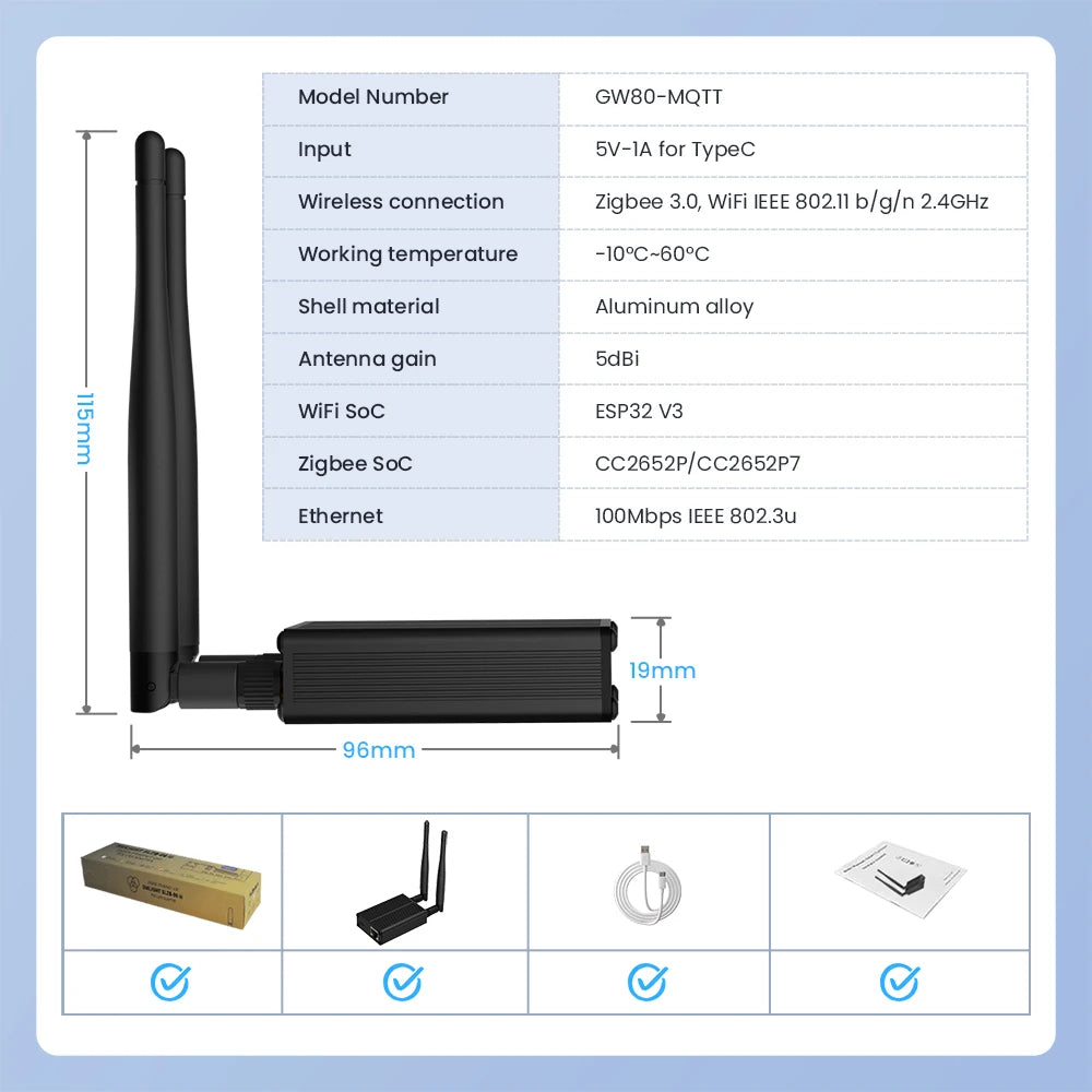 AVATTO ZigBee 3.0 Dongle To Ethernet, USB, And WiFi Gateway Coordinator,Works With Zigbee2MQTT,Home Assistant,ZHA