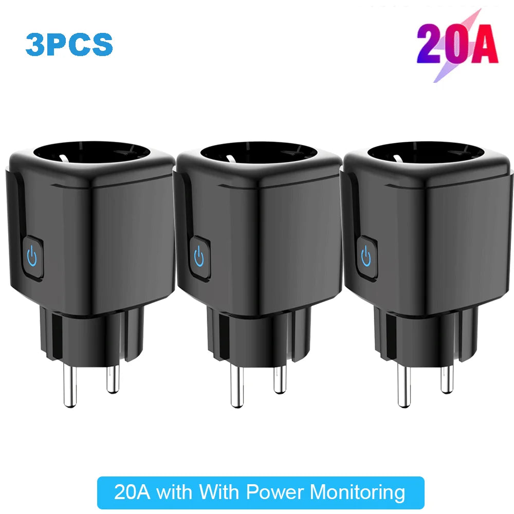 Tuya 16A,20A Smart Plug WiFi Socket EU Power Monitoring Timing Function Works with Alexa, Google Home, Smart Life Home, Alice