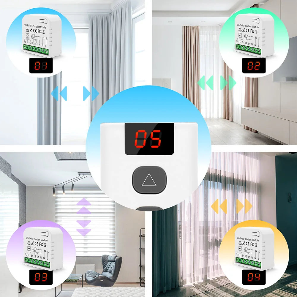 WiFi Tuya Smart Life 433Mhz Blind Curtain Switch with RF 5 Channels Remote for Electric Roller Shutter Google Home Alexa