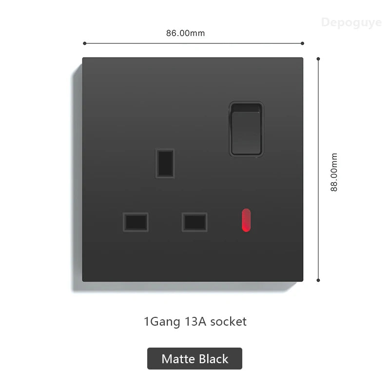 UK 13A with USB Type-c 20W Quick Charge Wall Power socket plug,Black Universal light switch PC Panel Dual USB Electrical outlet