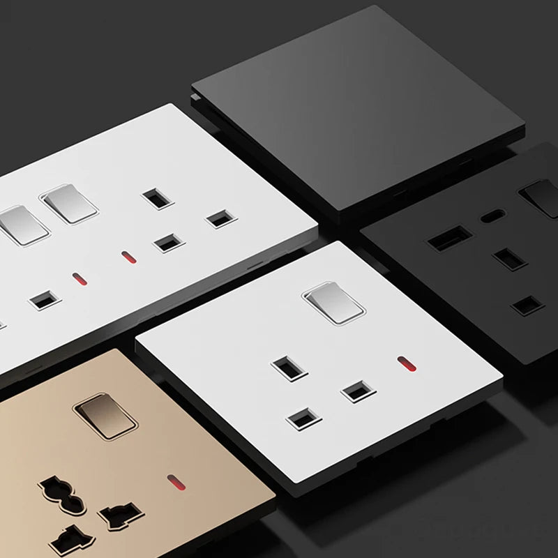 UK 13A with USB Type-c 20W Quick Charge Wall Power socket plug,Black Universal light switch PC Panel Dual USB Electrical outlet