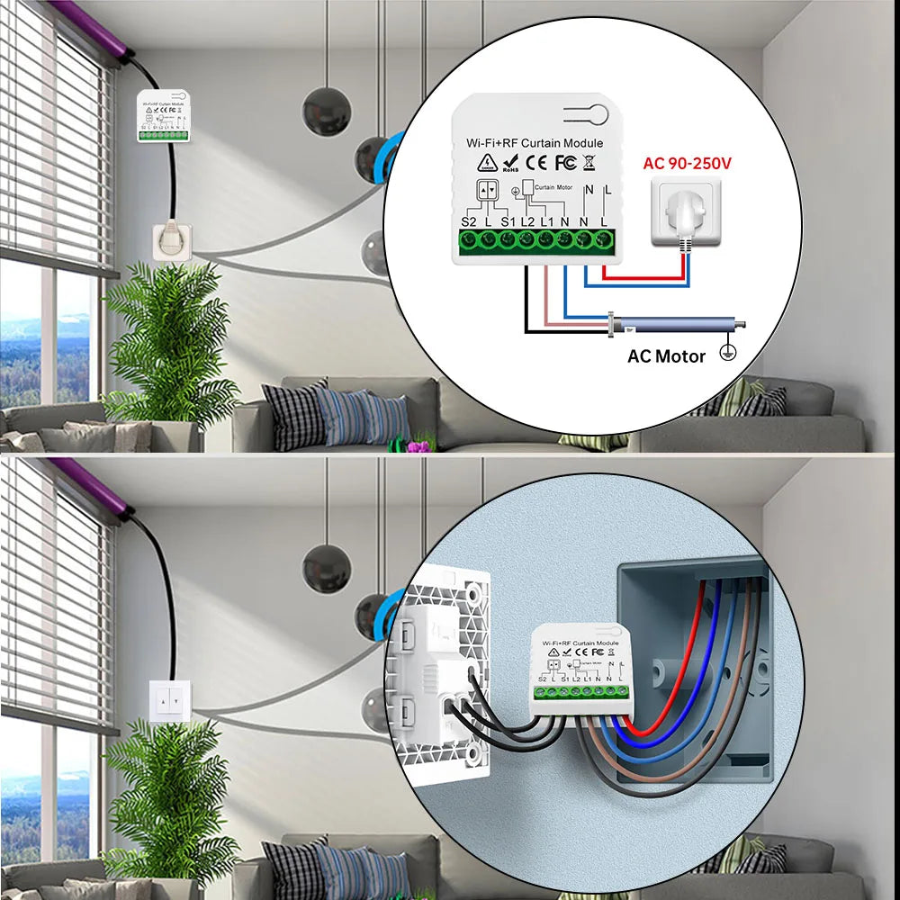 WiFi Tuya Smart Life 433Mhz Blind Curtain Switch with RF 5 Channels Remote for Electric Roller Shutter Google Home Alexa