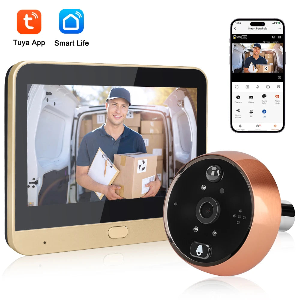 Extractme 4.3 Inch Wifi Smart Doorbell Camera Tuya 1080P Full HD Door Peephole Camera with PIR Detection Doorbell  Видеоглазок