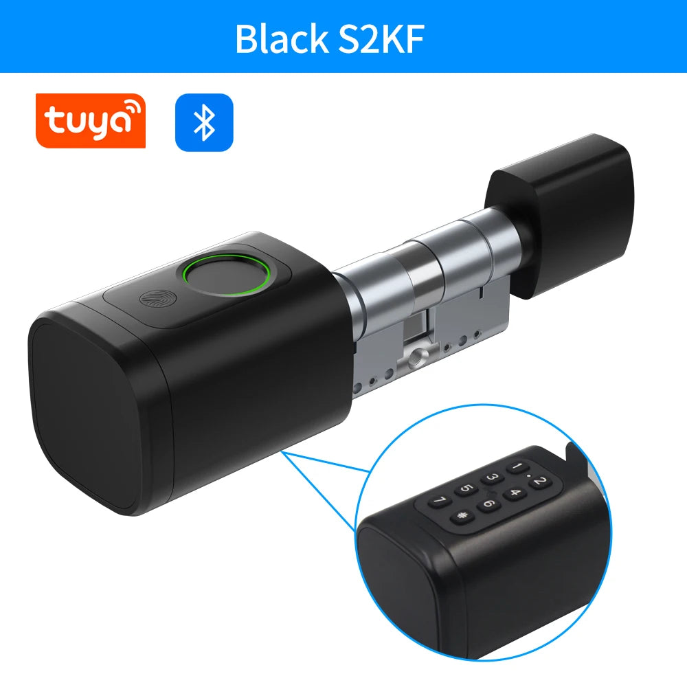 TTLock/Support Tuya App Bluetooth Fingerprint Digital Cylinder Lock with APP/Password/RFID Card/Key Unlock V1 Adjustable Length