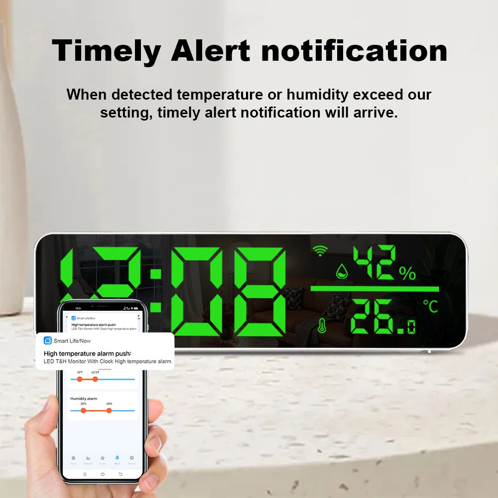 Smart WiFi Electronic Alarm Clock Temperature Humidity Sensor LED Screen Tuya Smart APP Control Support Alexa Google Home