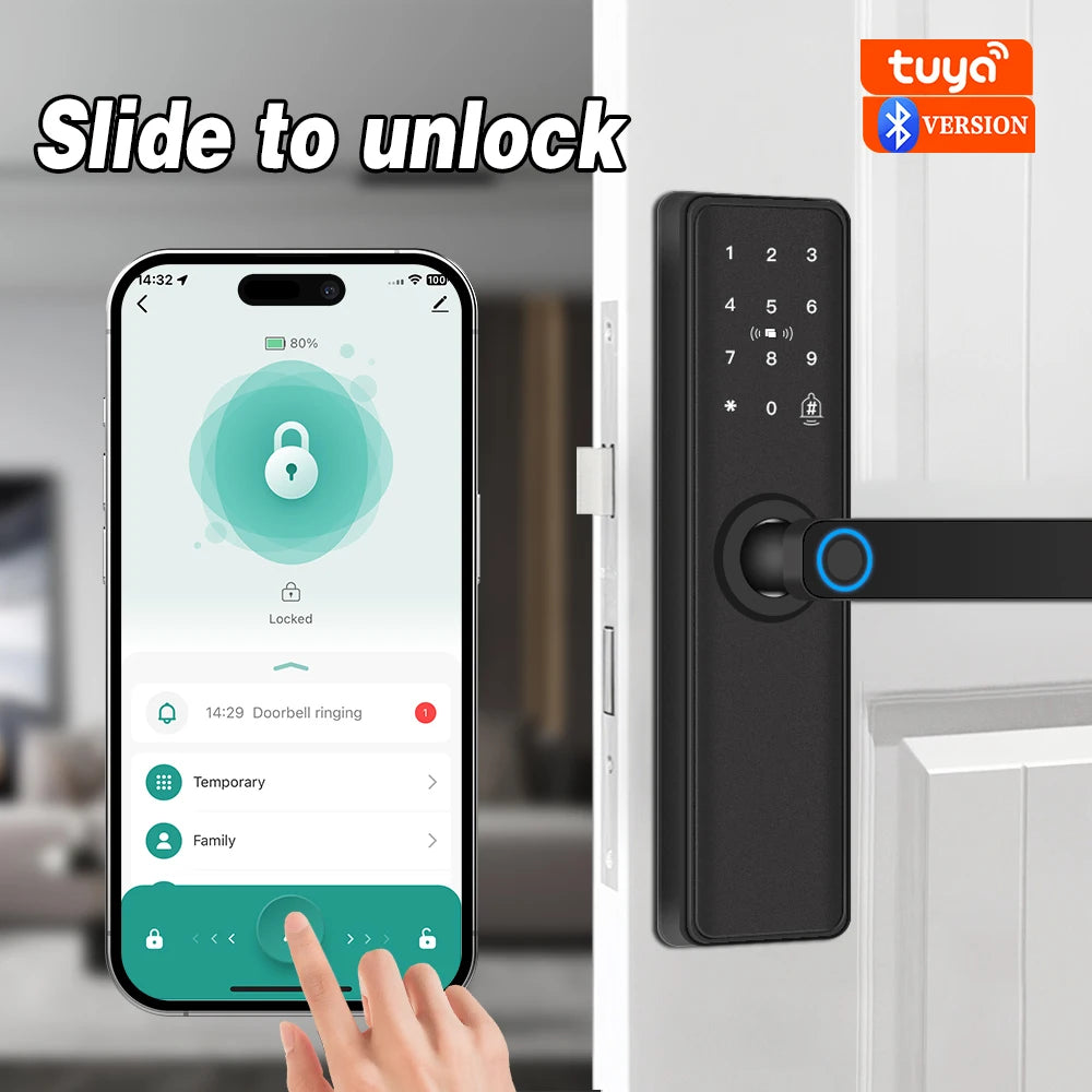 2026 New Smart Door Lock With Bluetooth Compatible Tuya APP Digital Electronic Lock Smart Home Wooden Door Lock Fingerprint