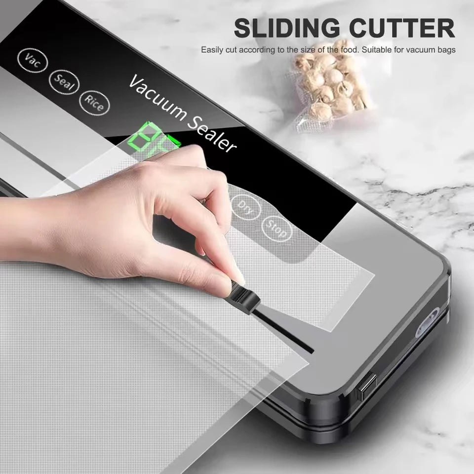 Electric Vacuum Sealer Food Storage Seal Touch Button Dry/Wet Built-in Cutter Kitchen Food Sealing Vacuum Packaging Machine