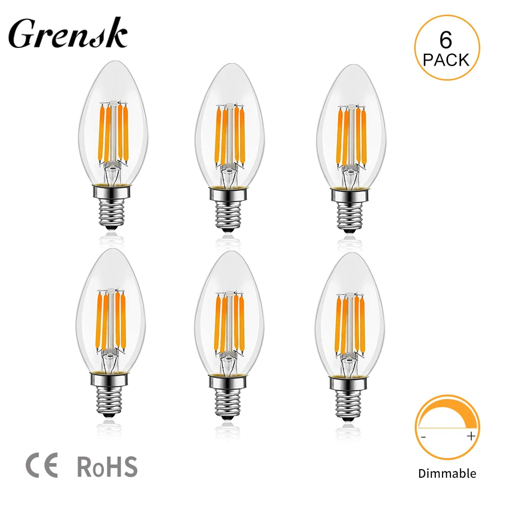 C35 Candle Led Bulb E14 Candelabra Base 4W 6W Dimmable Edison Light Bulb 2700K Warm Cold White 6000K Chandelier Replacement Lamp