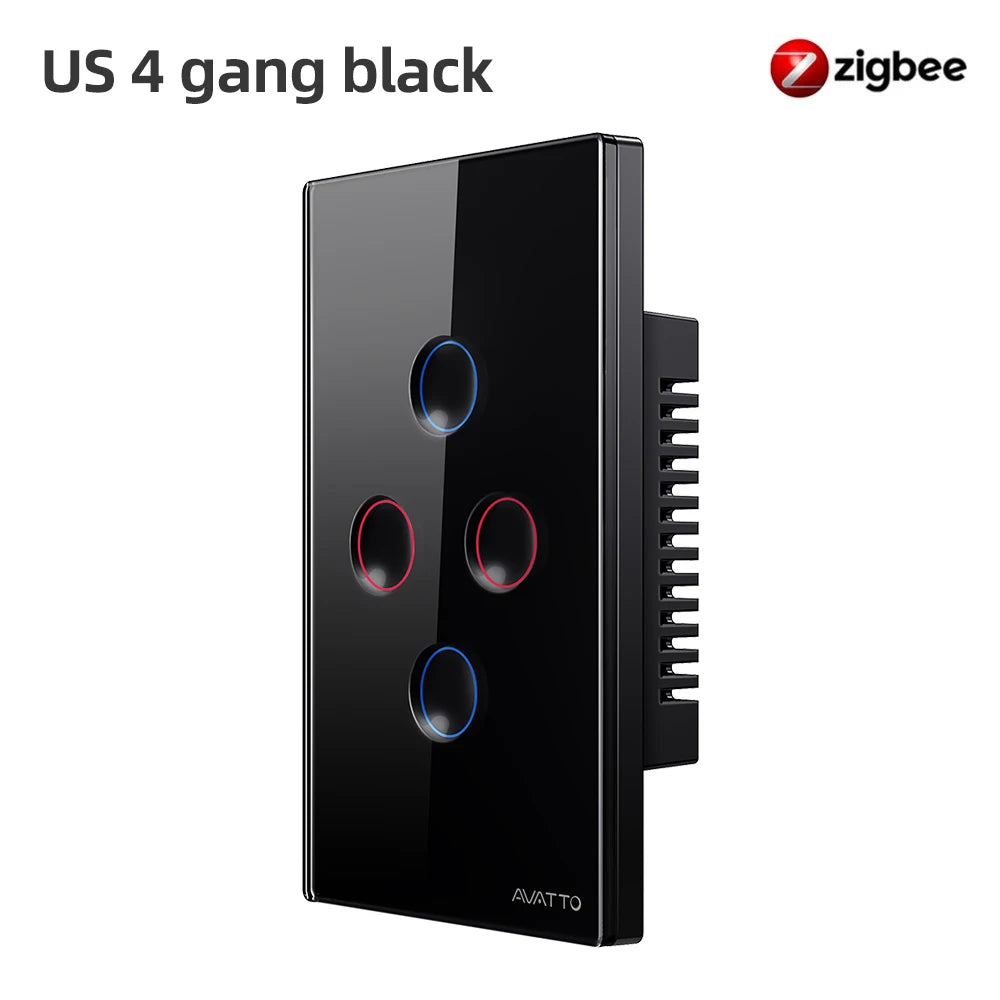 AVATTO Zigbee Smart Touch Switch 110-240V 1/2/3/4 Gang Light Switches Zigbee3.0 Signal Repeater Work With Tuya Alexa Google Home