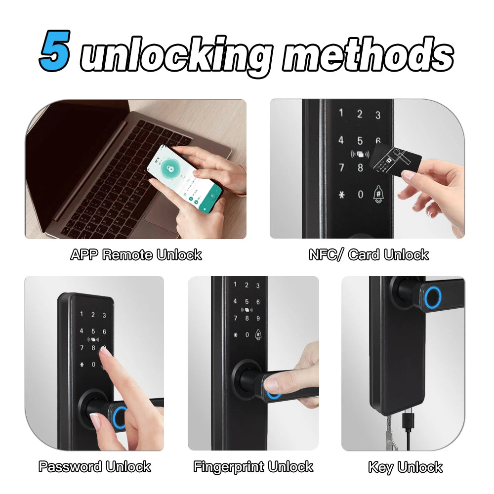 2026 New Smart Door Lock With Bluetooth Compatible Tuya APP Digital Electronic Lock Smart Home Wooden Door Lock Fingerprint
