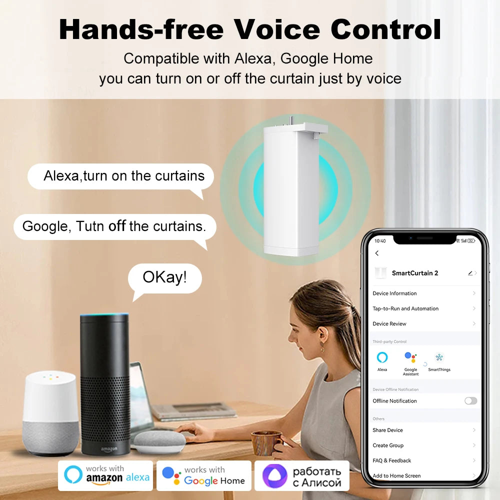 Work With Tuya 155MM 4rd Smart Zigbee/WiFi Electric Shutter Curtain Motor Silent Motor with Remote APPVoice Control With Alexa